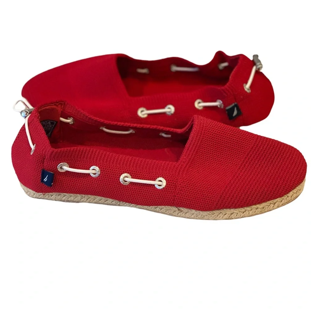 NWT Nautica Red Espadrilles Slip On Shoes Sandals Canvas 7 Flats Comfy